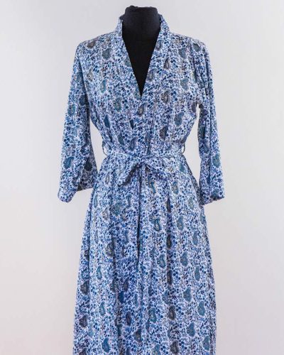 Ladies Dressing Gown - Blue Paisley