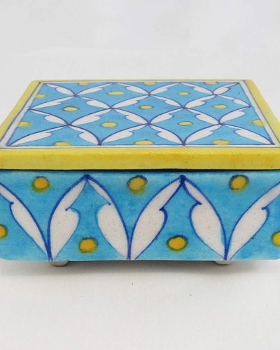 Square Trinket Box - White and Yellow on Turquoise
