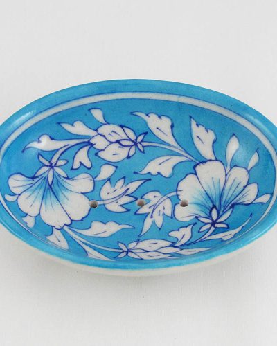 Soap Dish - White and Turquoise Floral Pattern