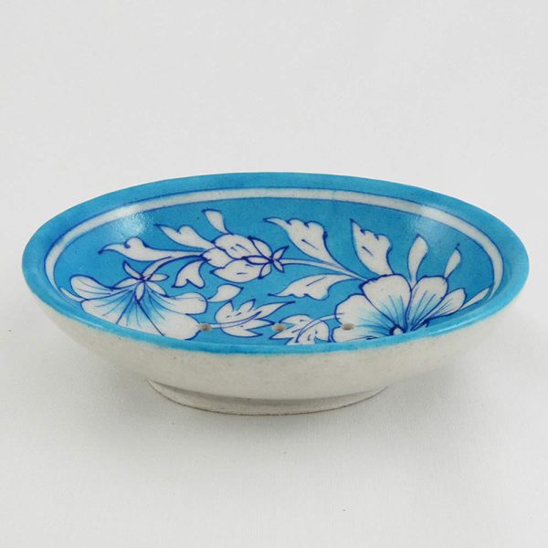 Soap Dish - White and Turquoise Floral Pattern - Image 2