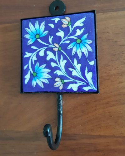 Ceramic Hook - Blue with Flowers