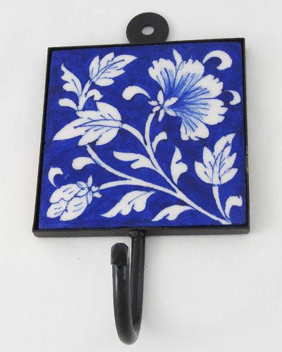 Ceramic Hook - Blue with White Flowers