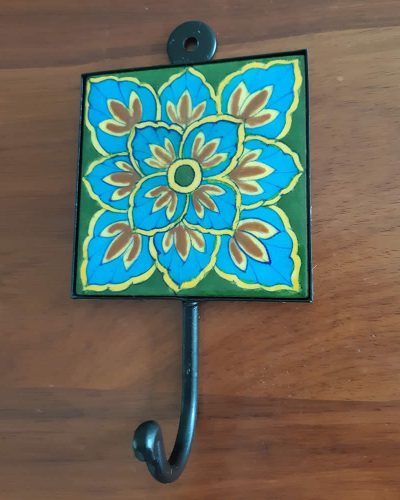 Ceramic Hook - Green with Flowers