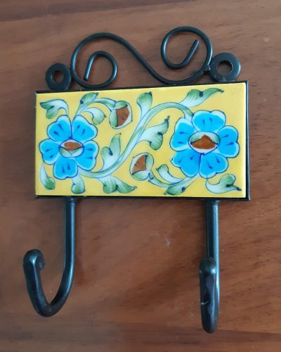 Ceramic Hook - Yellow with Flowers