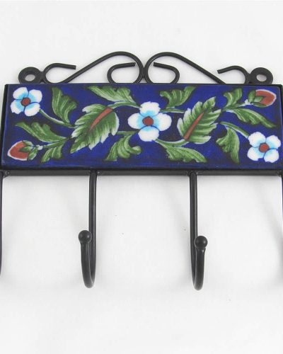 Ceramic Hook - Blue with White Flowers