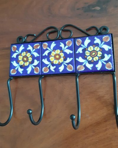 Ceramic Hook - Blue with Yellow Flowers