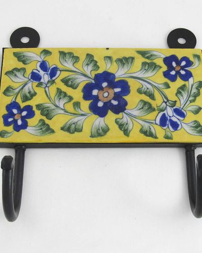 Ceramic Hook - Blue Flowers on Yellow