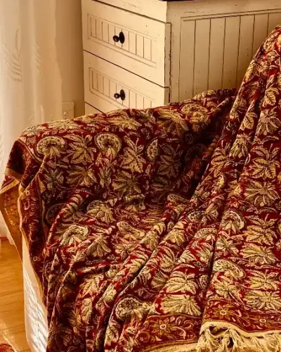 Throw TNT Slub Block Print Bagru - 130cm x 150cm Red Cream
