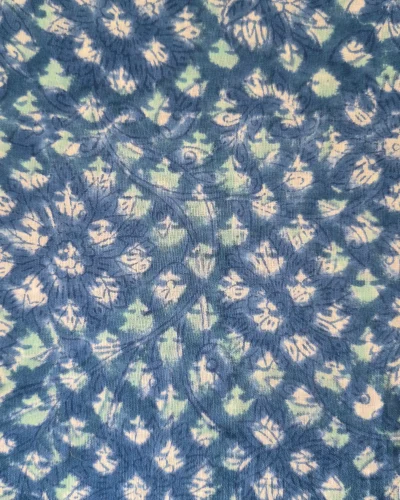 Fabric/Material:Fabric Blue with green white leaves Appx 112-119cm Wide