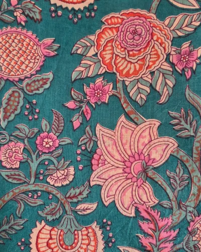 Fabric/Material:Fabric Green with Large Orange Flowers Appx 112-119cm Wide