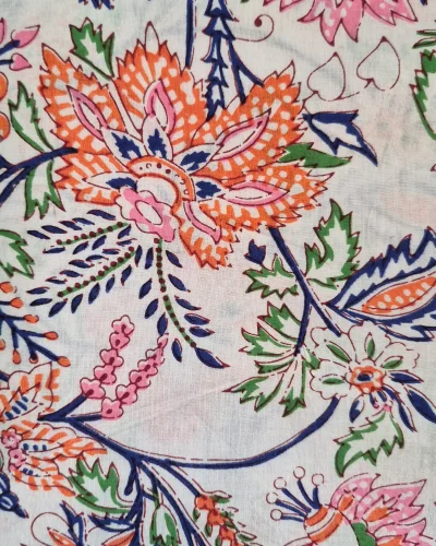 Fabric/Material:Fabric White with orange green pink blue Appx 112-119cm Wide