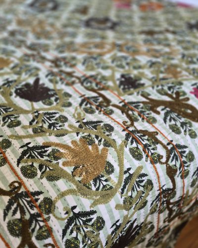 Queen BedSpread Print Gudari with M/Ari Suzani Embd - 230cm x 275cm (Green)