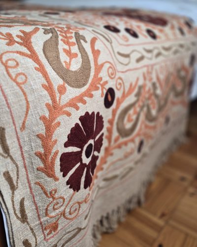 Queen BedSpread TNT SLUB with M/Ari Suzani Embd - 230cm x 275cm (Orange)