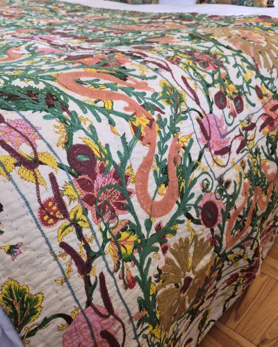 Queen BedSpread Print Gudari with M/Ari Suzani Embd - 230cm x 275cm (Multi Floral)