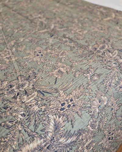 Queen BedSpread Printed Gudari 230cm x 275cm (Green floral)