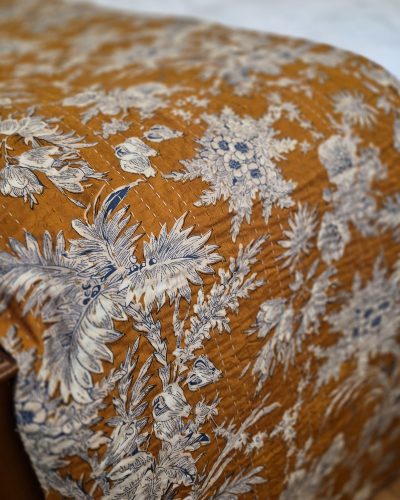 Queen BedSpread Printed Gudari 230cm x 275cm (Brown floral)