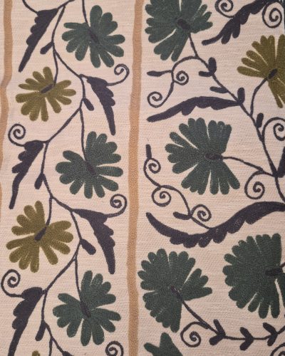 Queen BedSpread Print Gudari with M/Ari Suzani Embd - 230cm x 275cm (Cream x 2 Green)