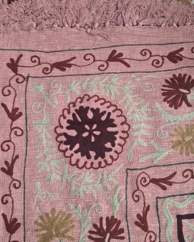 Queen BedSpread Print Gudari with M/Ari Suzani Embd - 230cm x 275cm (Pink Maroon)