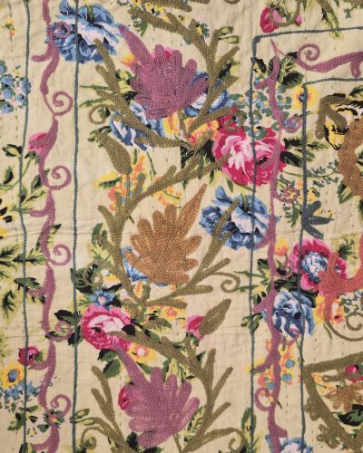 Queen BedSpread Print Gudari with M/Ari Suzani Embd - 230cm x 275cm (Yellow Multi floral)