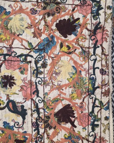 Queen BedSpread Print Gudari with M/Ari Suzani Embd - 230cm x 275cm (Multi floral)