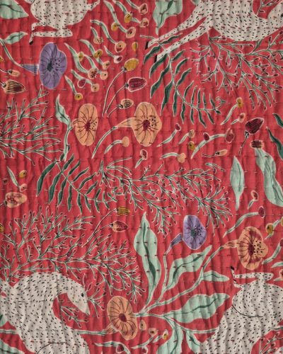 Queen BedSpread Printed Gudari 230cm x 275cm (Red Buck)